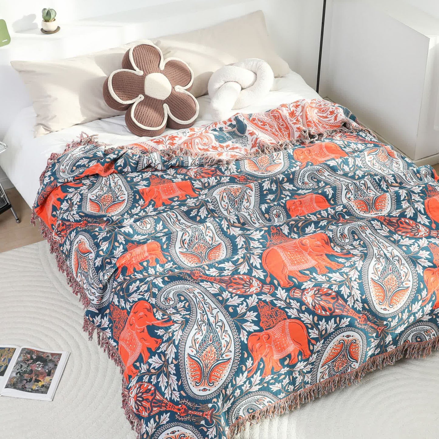 Paisley Elephant Tassel Cotton Sofa Blanket - image 3