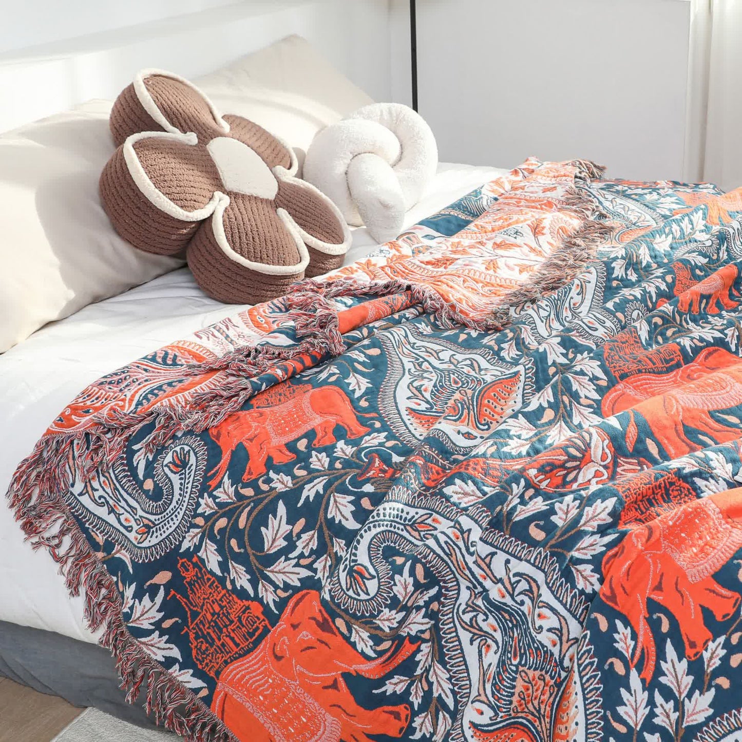 Paisley Elephant Tassel Cotton Sofa Blanket - image 4