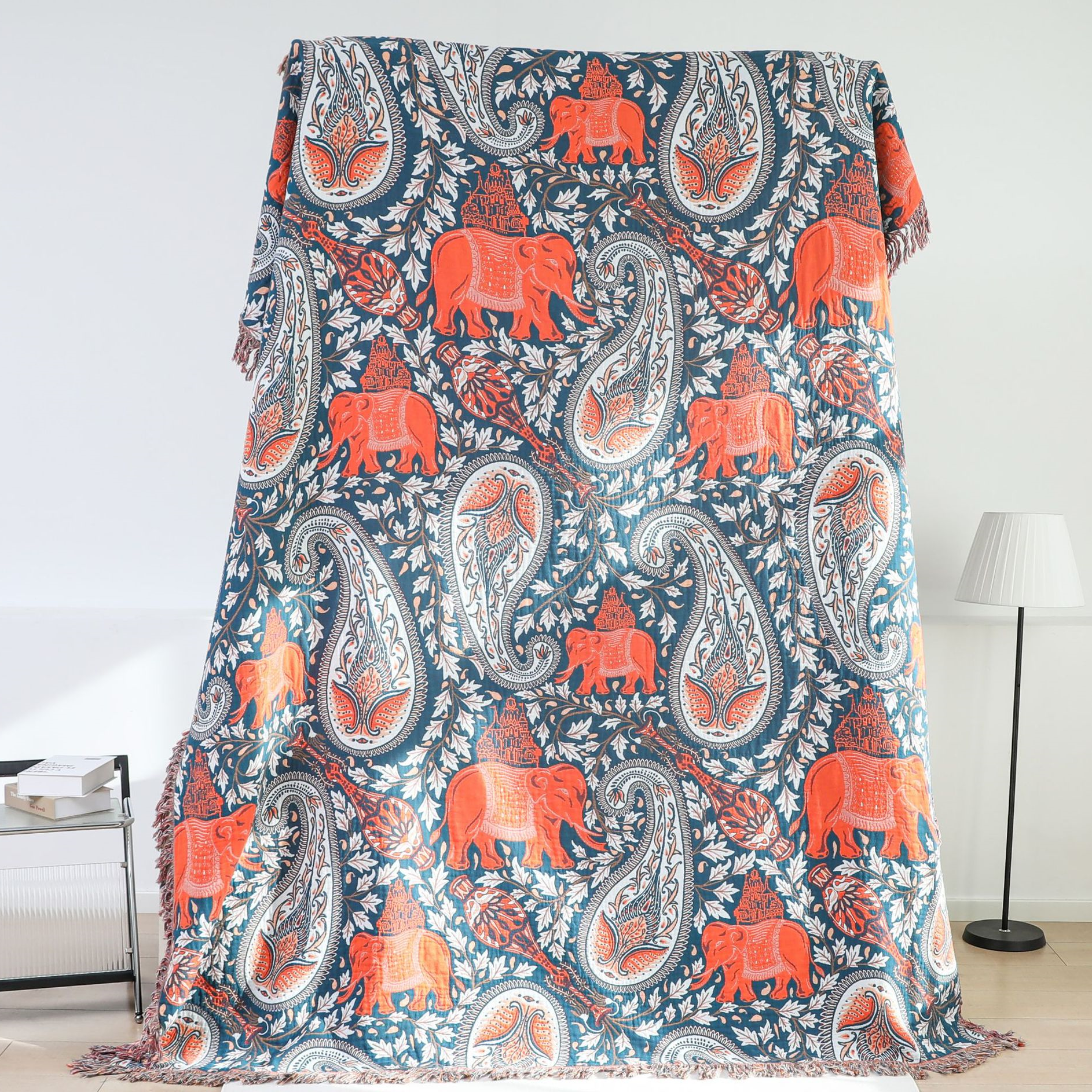 Paisley Elephant Tassel Lightweight Cotton Quilt - image 5