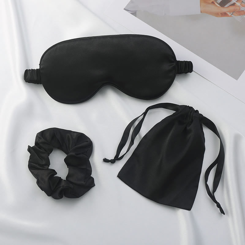 Sleep Eye Mask Scrunchie Drawstring Pouch Set - Black - 8.07" x 3.39" - 1PC - image 1