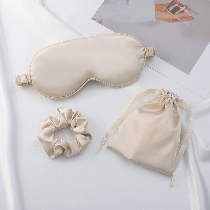 Sleep Eye Mask Scrunchie Drawstring Pouch Set - Khaki - 8.07" x 3.39" - 1PC - image 0