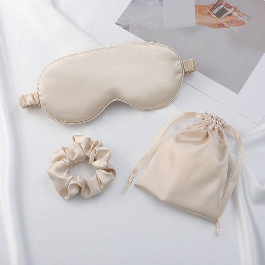 Sleep Eye Mask Scrunchie Drawstring Pouch Set - Khaki - 8.07" x 3.39" - 1PC - image 0