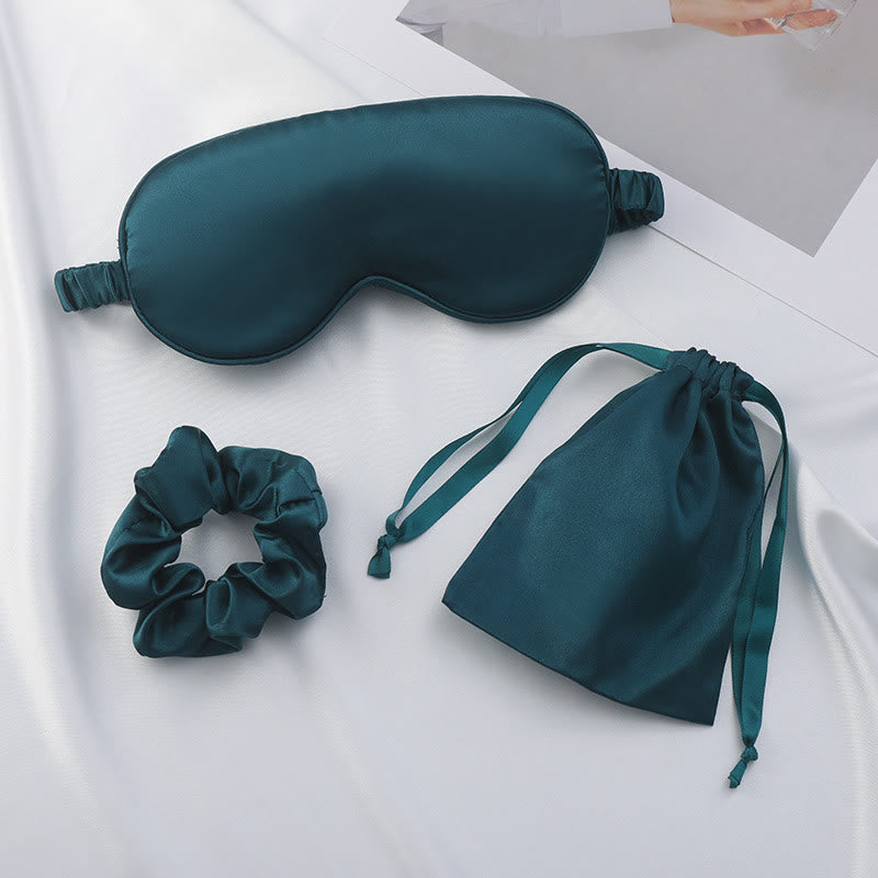 Sleep Eye Mask Scrunchie Drawstring Pouch Set - Dark Green - 8.07" x 3.39" - 1PC - image 2