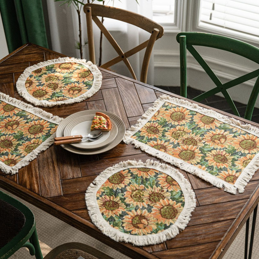 Rural Sunflower Tassel Cotton Linen Placemat - 3PCS - Set( 3 Sizes) - image 0