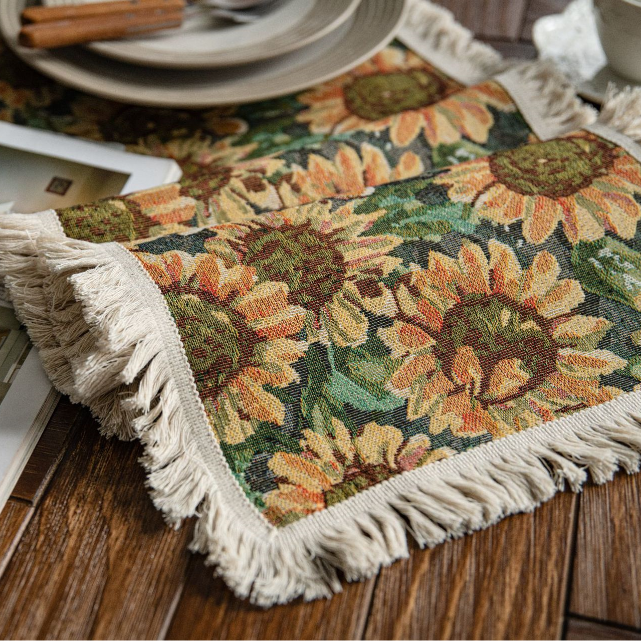 Rural Sunflower Tassel Cotton Linen Placemat - image 3