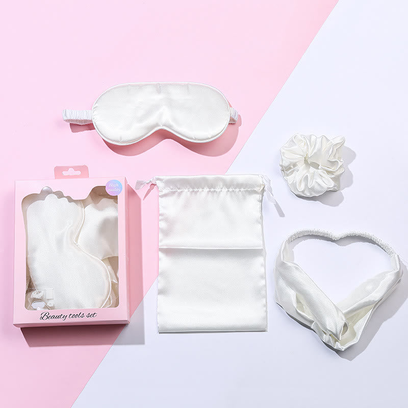 Faux Silk Sleep Eye Mask Travel Set (4 PCS) - White - 8.07" x 3.39" - 1PC - image 3