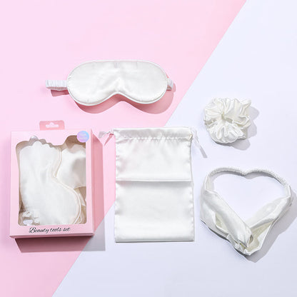 Faux Silk Sleep Eye Mask Travel Set (4 PCS) - White - 8.07" x 3.39" - 1PC - image 3