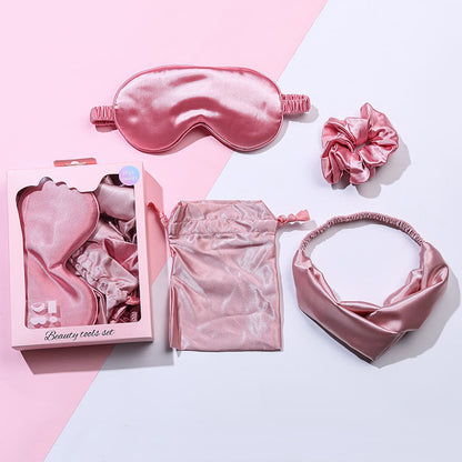 Faux Silk Sleep Eye Mask Travel Set (4 PCS) - Pink - 8.07" x 3.39" - 1PC - image 0