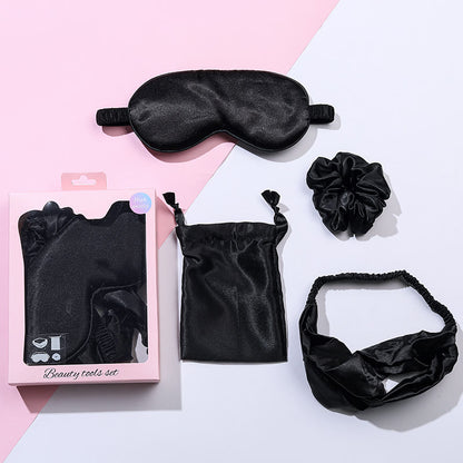 Faux Silk Sleep Eye Mask Travel Set (4 PCS) - Black - 8.07" x 3.39" - 1PC - image 2