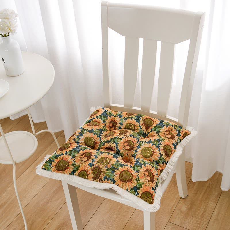 Rural Sunflower Tassel Decorative Floor Cushion - Square - 21.65"W x 21.65"L x 1.97"H - image 0
