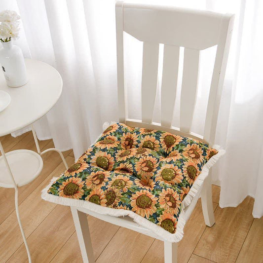 Rural Sunflower Tassel Decorative Floor Cushion - Square - 21.65"W x 21.65"L x 1.97"H - image 0