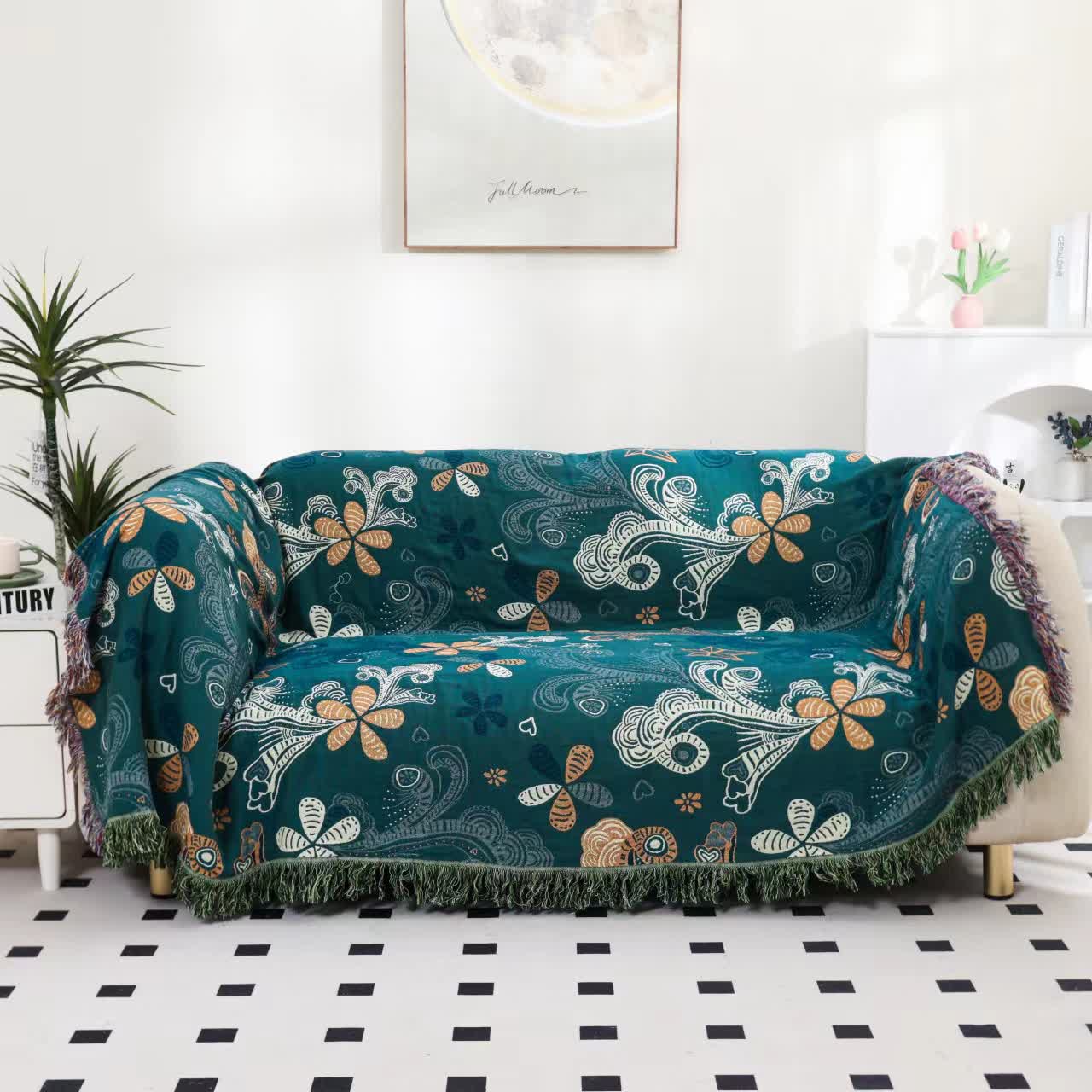 Reversible Vintage Cotton Gauze Sofa Blanket  - 79"W x 90"L  - image 0