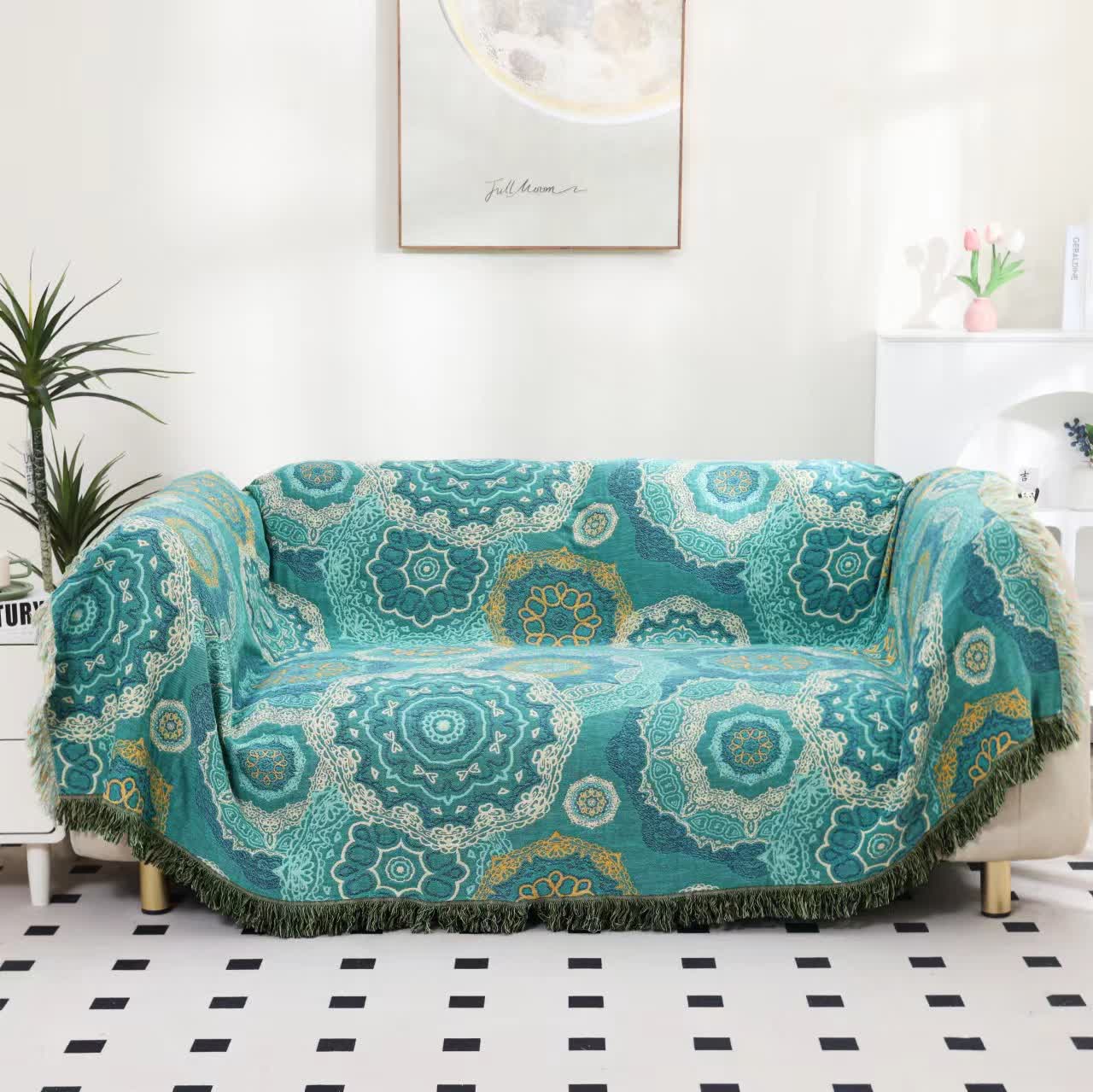 Mandala Cotton Gauze Tassel Sofa Blanket  - 79"W x 90"L - image 0
