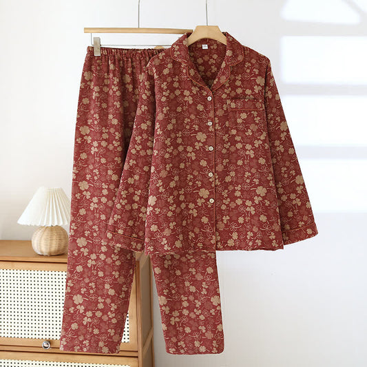 Jacquard Clover Cotton Gauze Loungewear Set - Brick Red - 2XL - image 0