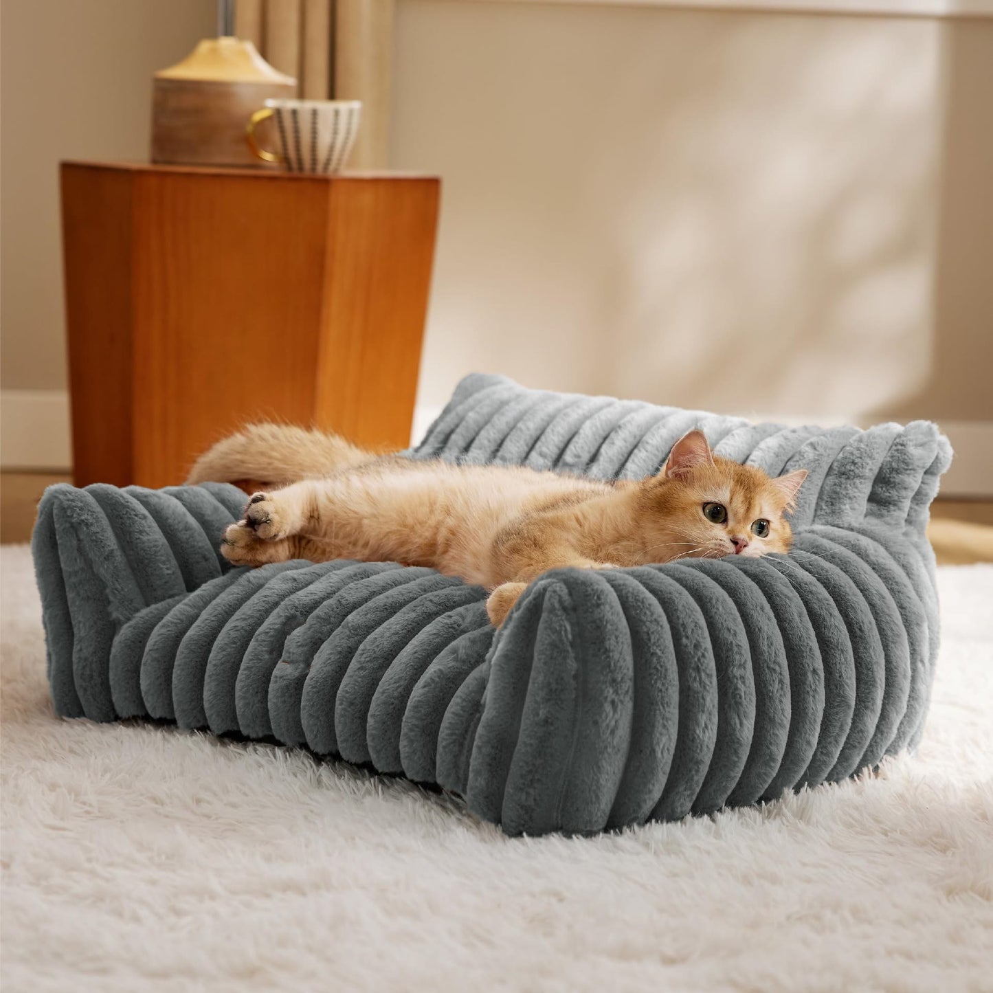 Luxurious Fluffy Cushion Pet Sofa Bed - Grey - M-20"W x 30"L x10"H  - image 2