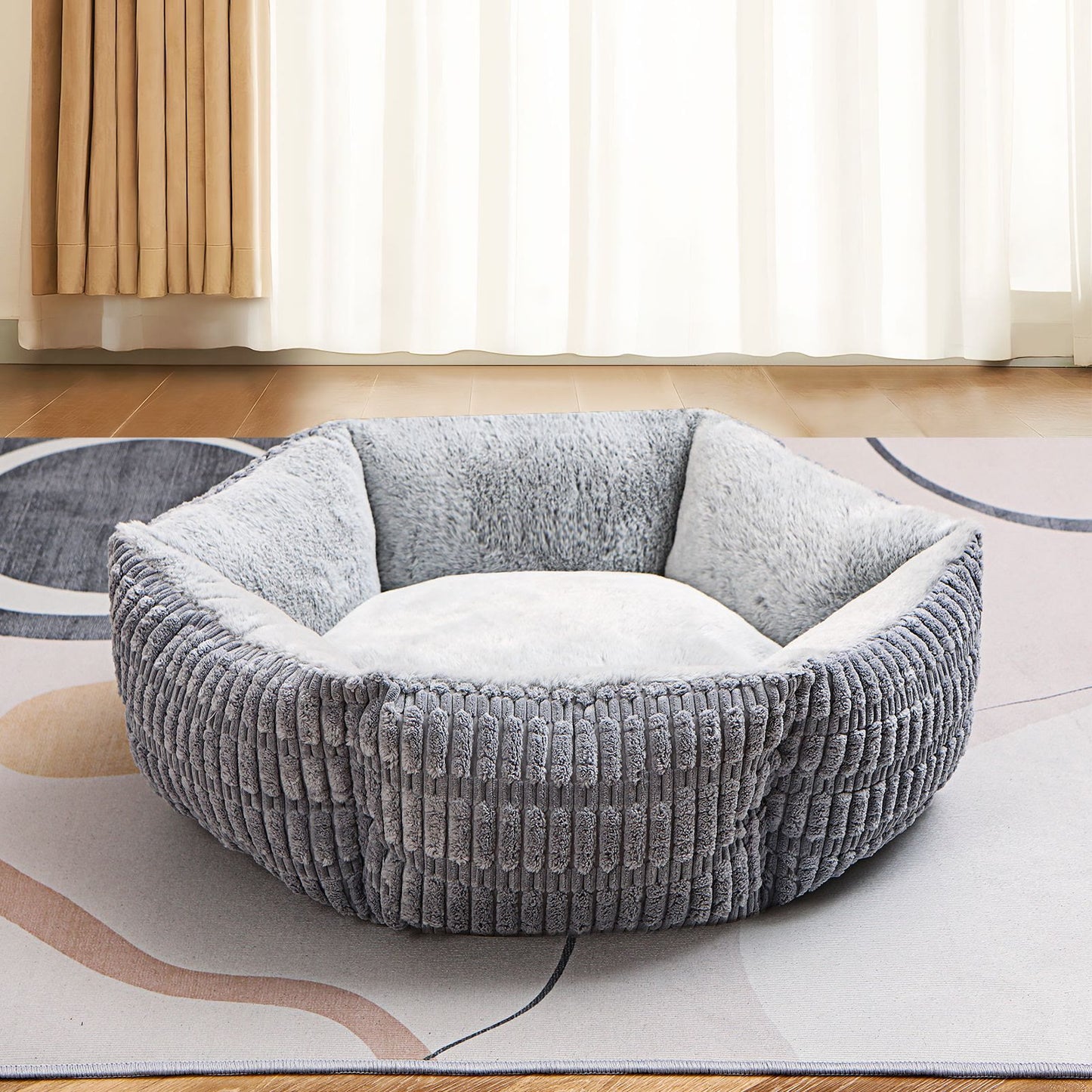 Thickened Hexagonal Plush Pet Bed - 23.6"W x 23.6"L x 9.05"H - image 0