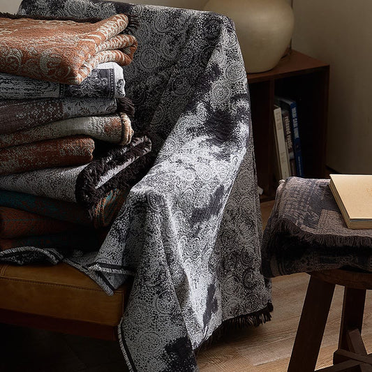 Vintage Yarn-dyed Lace Pattern Cotton Blanket - image 0