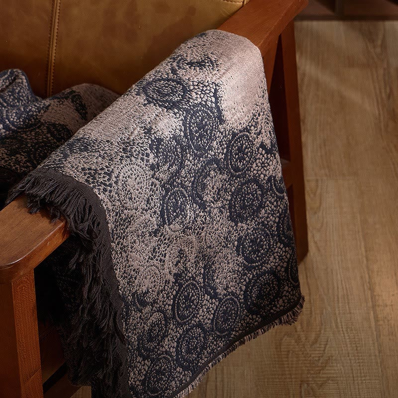 Vintage Yarn-dyed Lace Pattern Cotton Blanket - image 1