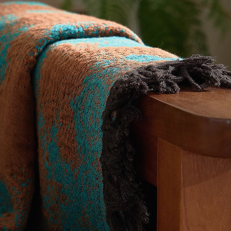 Vintage Yarn-dyed Lace Pattern Cotton Blanket - image 3