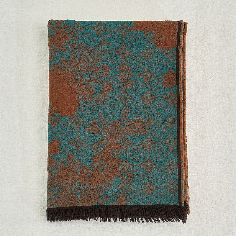 Vintage Yarn-dyed Lace Pattern Cotton Blanket - Green - 55'' x 75'' - image 6