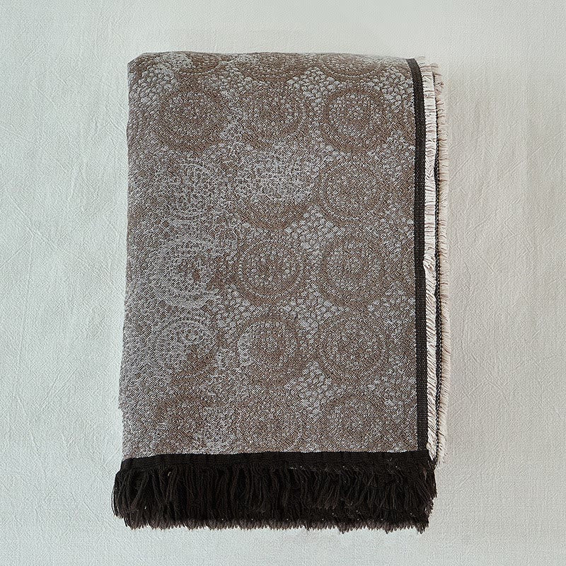 Vintage Yarn-dyed Lace Pattern Cotton Blanket - Espresso - 55'' x 75'' - image 4