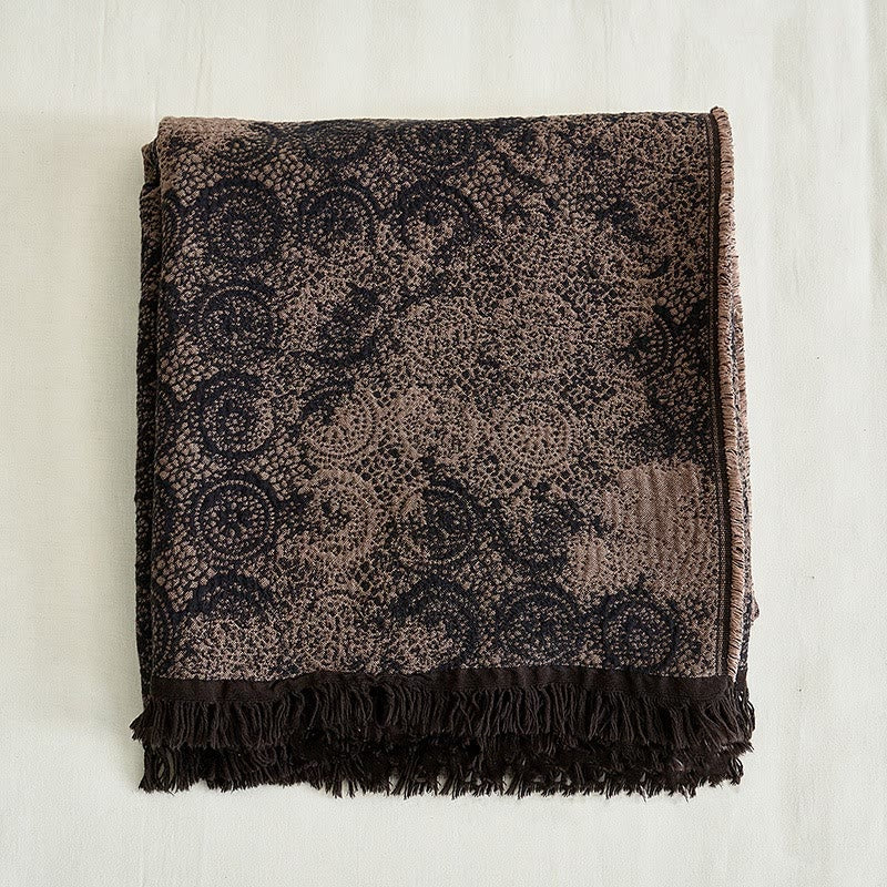 Vintage Yarn-dyed Lace Pattern Cotton Blanket - Black Gold - 55'' x 75'' - image 5