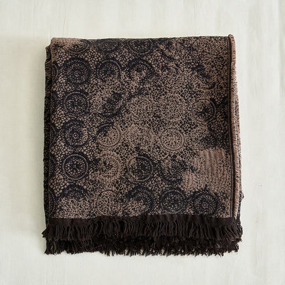 Vintage Yarn-dyed Lace Pattern Cotton Blanket - Black Gold - 55'' x 75'' - image 5