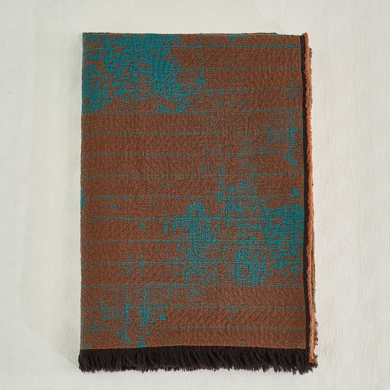 Retro Yarn-dyed Pure Cotton Tassel Blanket - Green - 55'' x 75'' - image 0