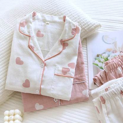 Cotton Gauze Heart Print Soft Pajama Set - image 0