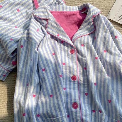 Sweet Heart Print Striped Pajama Set - image 2
