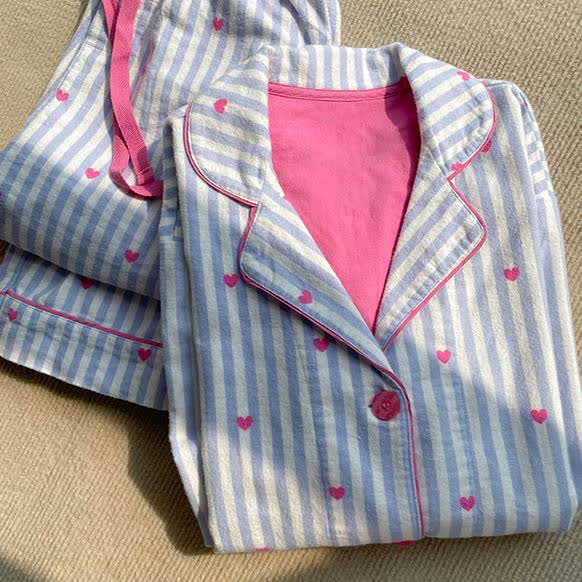 Sweet Heart Print Striped Pajama Set - image 1