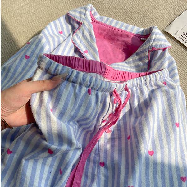 Sweet Heart Print Striped Pajama Set - image 3