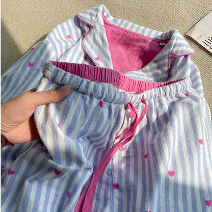 Sweet Heart Print Striped Pajama Set - image 3