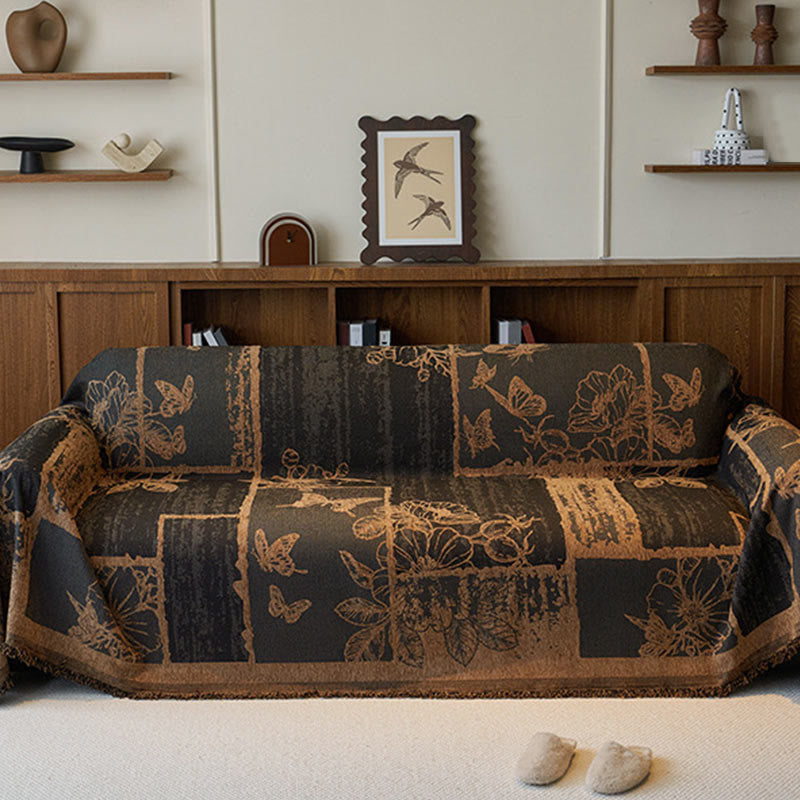 Chenille Vintage Art Plants Floral Couch Cover - image 3