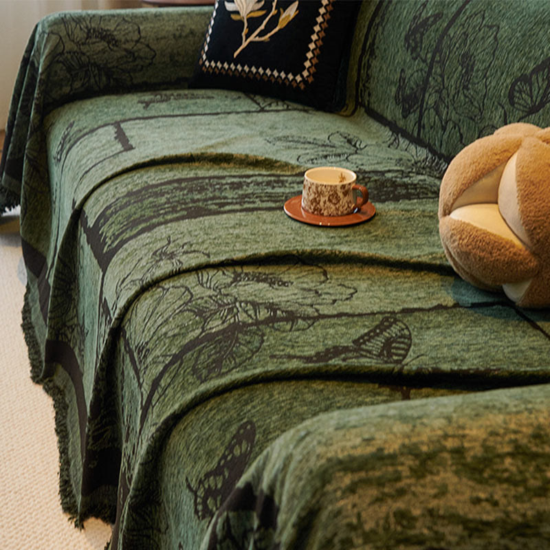 Chenille Vintage Art Plants Floral Couch Cover - image 8