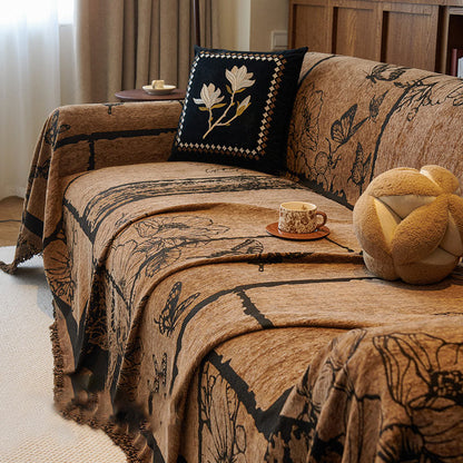 Chenille Vintage Art Plants Floral Couch Cover - image 2