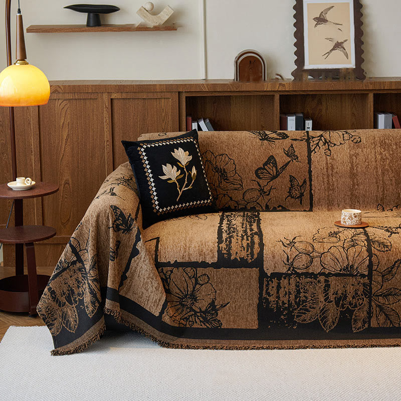 Chenille Vintage Art Plants Floral Couch Cover - A - 70.87" x  181.10" - image 0