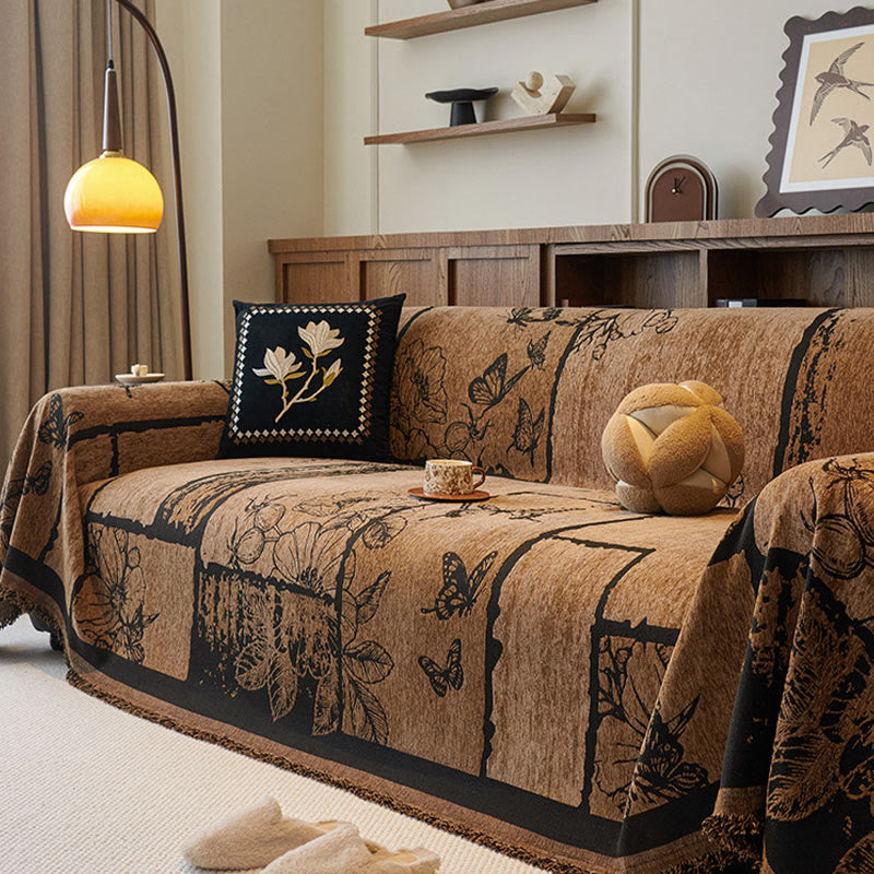 Chenille Vintage Art Plants Floral Couch Cover - image 1