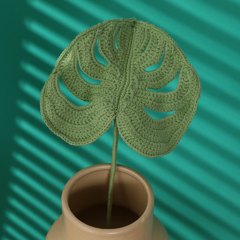 Hand-woven Knitted Yarn Monstera Leaf - B - 4PCS -  15.75"H - image 3