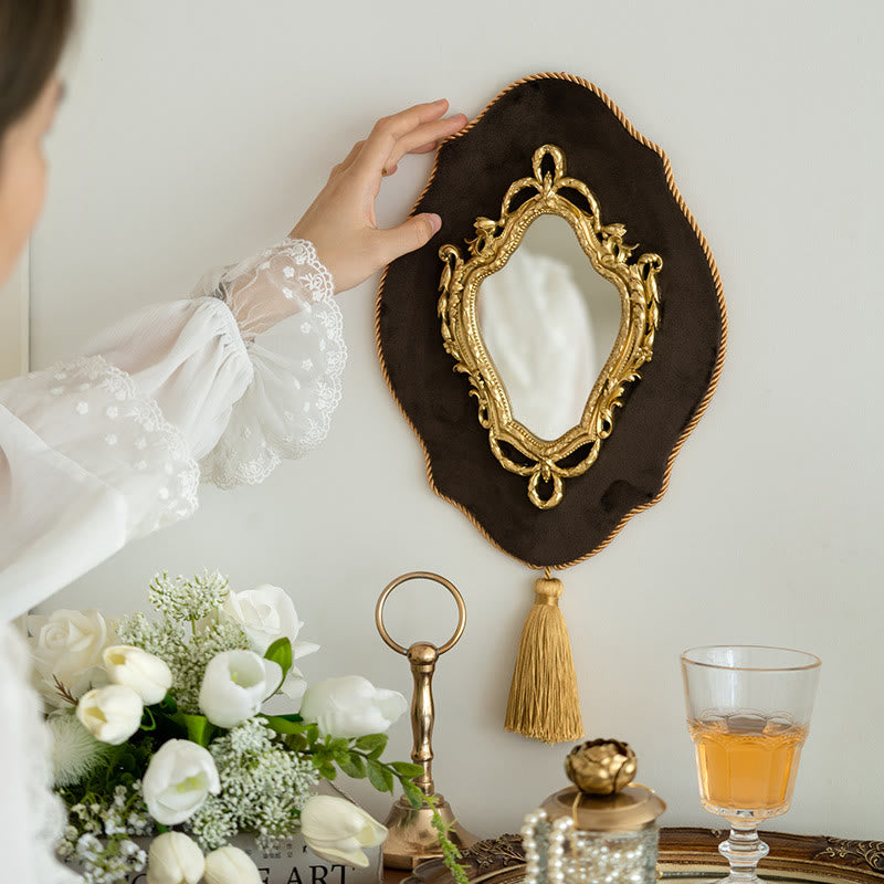 French Vintage Ornate Vanity Tassel Wall Mirror - 8.86"W x 16.14"L - image 0