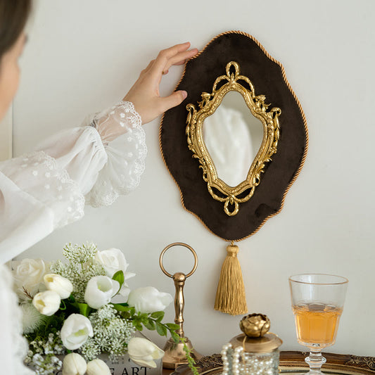 French Vintage Ornate Vanity Tassel Wall Mirror - 8.86"W x 16.14"L - image 0