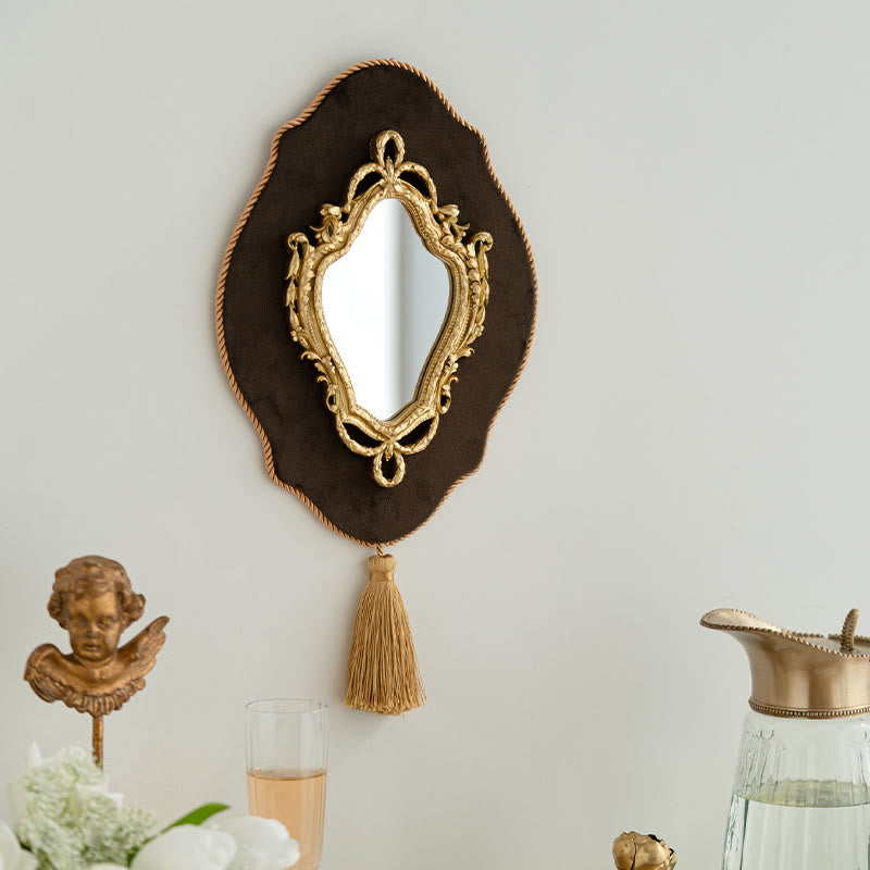 French Vintage Ornate Vanity Tassel Wall Mirror - image 3