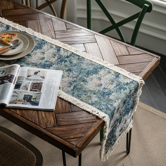 Rural Style Jacquard Vintage Table Runner - A-Blue - 12" x 118" - image 0