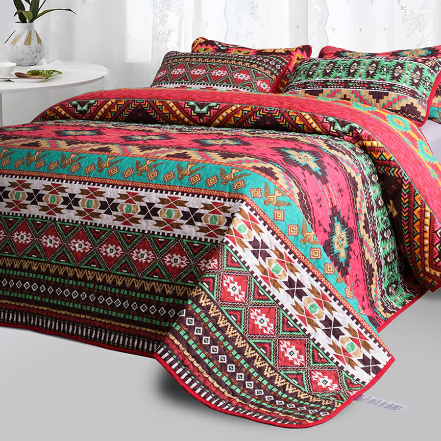 Bohemian Geometric Quilted Breathable Bedding Set(3PCS) - image 3