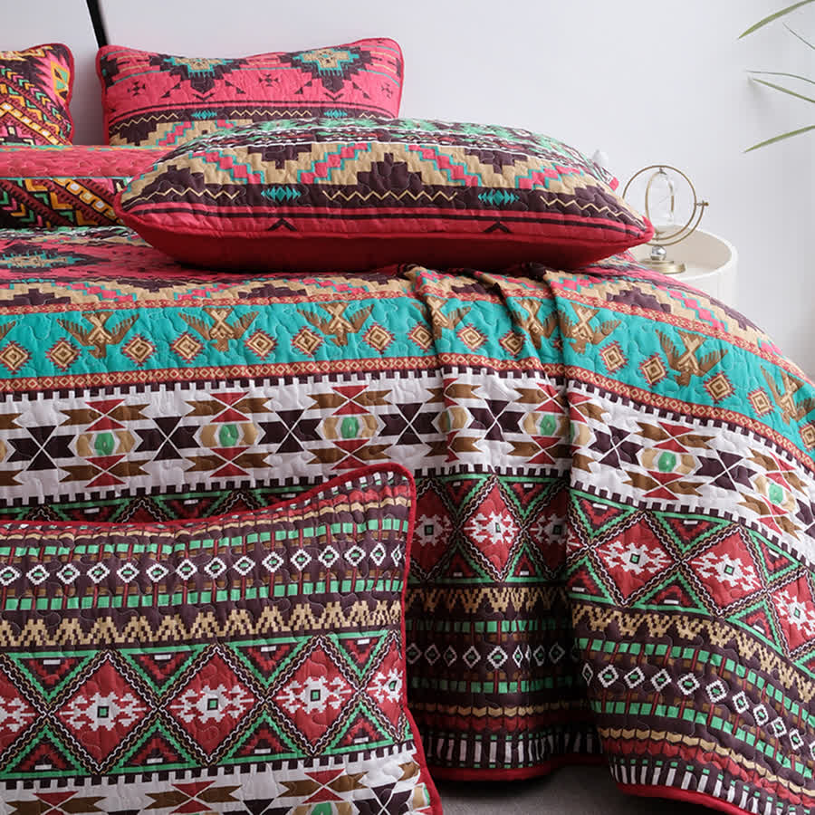 Bohemian Geometric Quilted Breathable Bedding Set(3PCS) - image 4