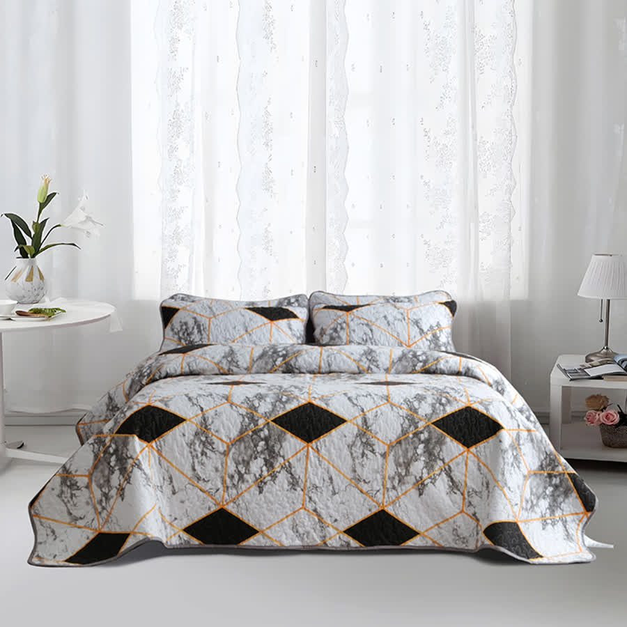 Marble Geometric Breathable Quilted Bedding Set(3PCS) - King - image 0