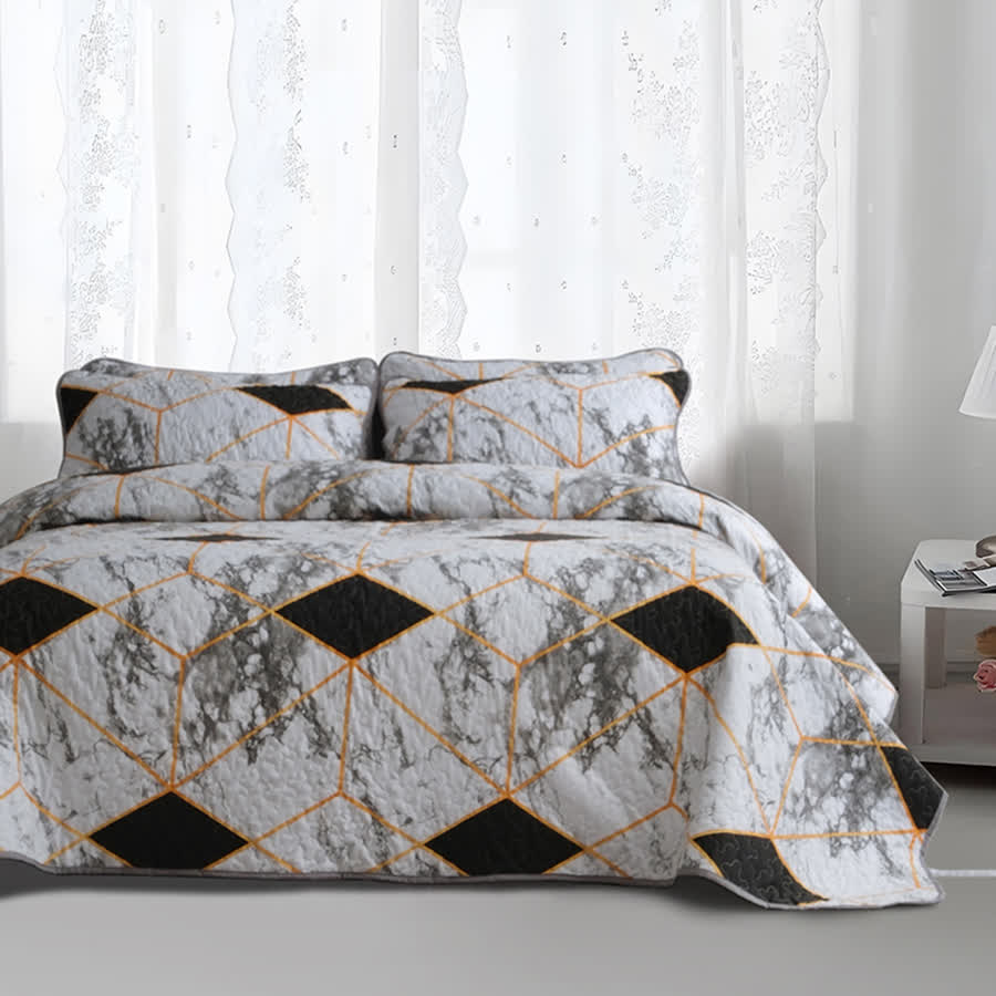 Marble Geometric Breathable Quilted Bedding Set(3PCS) - image 2