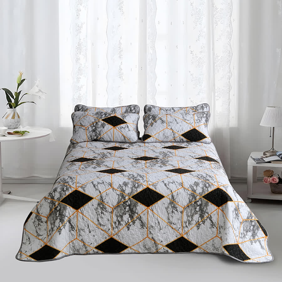 Marble Geometric Breathable Quilted Bedding Set(3PCS) - image 1