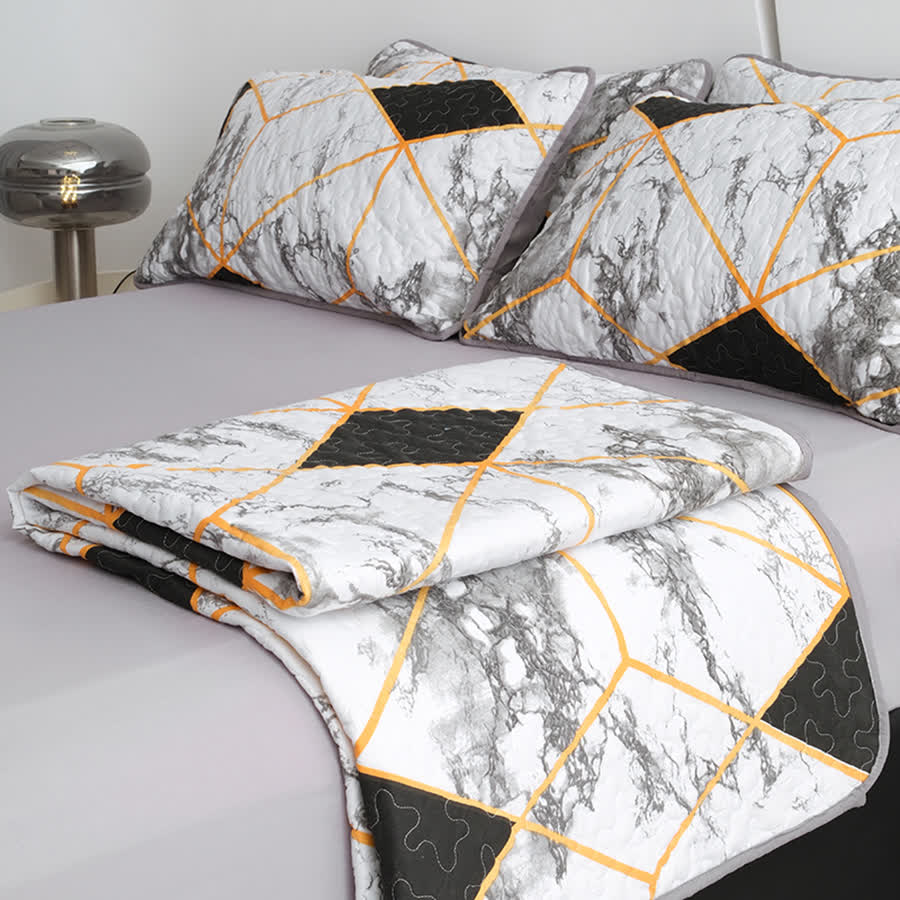 Marble Geometric Breathable Quilted Bedding Set(3PCS) - image 7