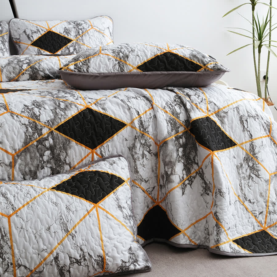 Marble Geometric Breathable Quilted Bedding Set(3PCS) - image 3